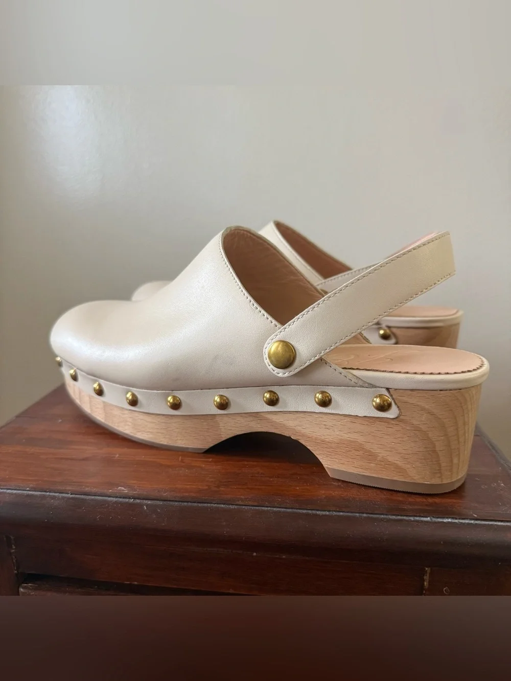 J.Crew Leather Studded Convertible Platform Clogs - Cream